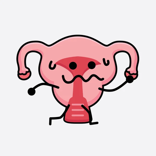 Vector Illustration Uterus Character Cute Face Simple Body Line Drawing — Stock Vector