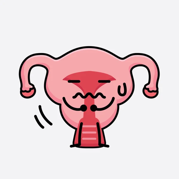 Vector Illustration Uterus Character Cute Face Simple Body Line Drawing — Stock Vector