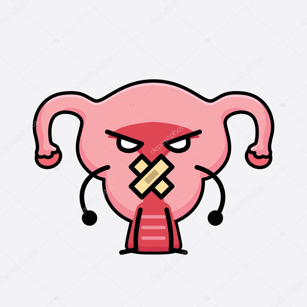 Vector Illustration of Uterus Character with cute face and simple body line drawing on isolated background