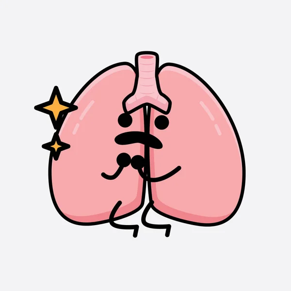 Vector Illustration Lungs Character Cute Face Simple Body Line Drawing — Stock Vector