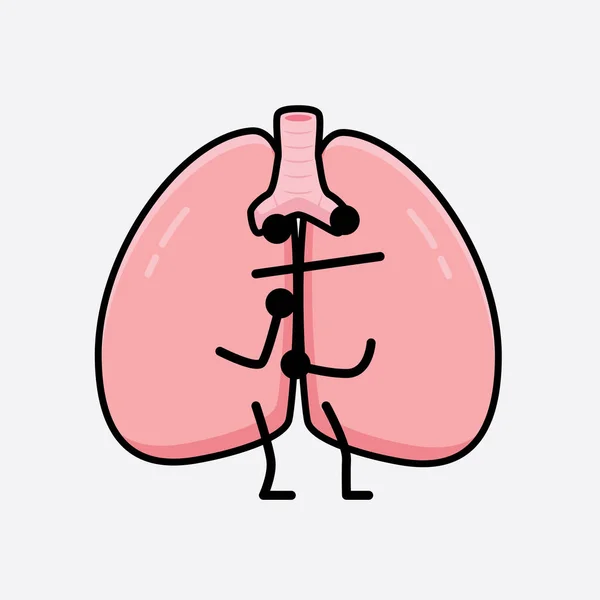 Ilustração Vetorial Caracteres Pulmonares Com Rosto Bonito Linha Corpo Simples — Vetor de Stock
