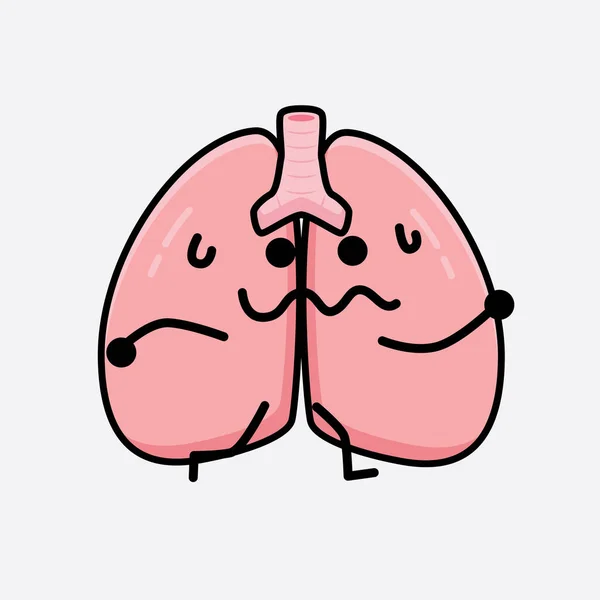 Vector Ilustración Lungs Carácter Con Cara Linda Dibujo Línea Cuerpo — Archivo Imágenes Vectoriales