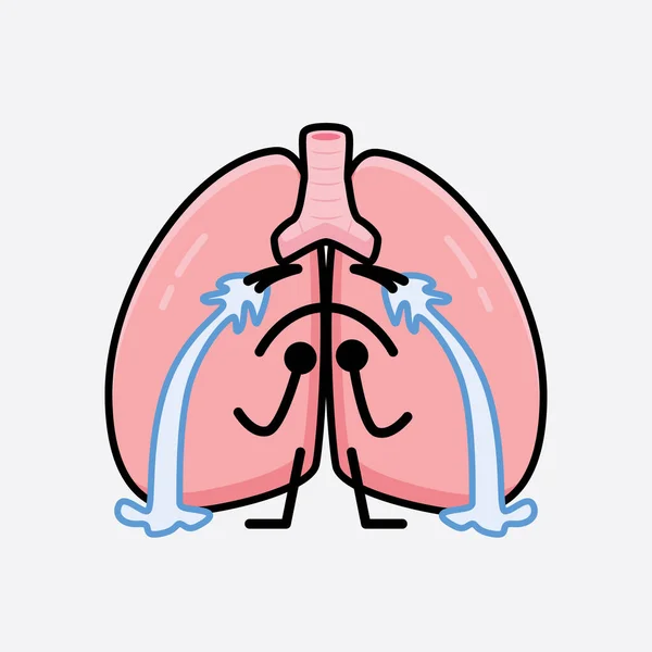 Vector Illustration Lungs Character Cute Face Simple Body Line Drawing — Stock Vector