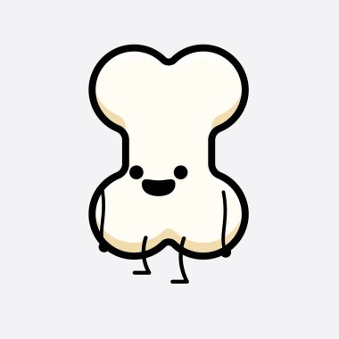 İzole edilmiş arkaplanda sevimli yüzü ve basit vücut çizgisi olan Kemik Karakterinin Vektör İllüstrasyonu