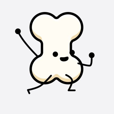 İzole edilmiş arkaplanda sevimli yüzü ve basit vücut çizgisi olan Kemik Karakterinin Vektör İllüstrasyonu