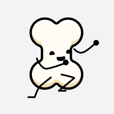 İzole edilmiş arkaplanda sevimli yüzü ve basit vücut çizgisi olan Kemik Karakterinin Vektör İllüstrasyonu