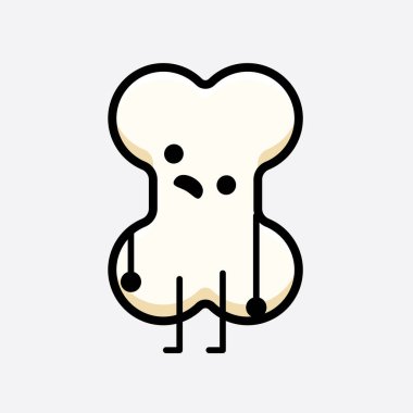 İzole edilmiş arkaplanda sevimli yüzü ve basit vücut çizgisi olan Kemik Karakterinin Vektör İllüstrasyonu