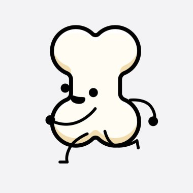 İzole edilmiş arkaplanda sevimli yüzü ve basit vücut çizgisi olan Kemik Karakterinin Vektör İllüstrasyonu