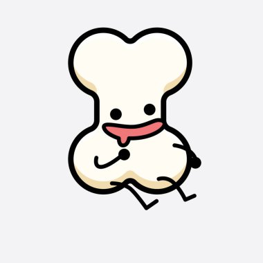 İzole edilmiş arkaplanda sevimli yüzü ve basit vücut çizgisi olan Kemik Karakterinin Vektör İllüstrasyonu