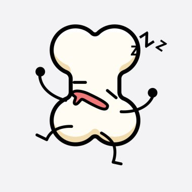 İzole edilmiş arkaplanda sevimli yüzü ve basit vücut çizgisi olan Kemik Karakterinin Vektör İllüstrasyonu