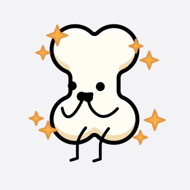 İzole edilmiş arkaplanda sevimli yüzü ve basit vücut çizgisi olan Kemik Karakterinin Vektör İllüstrasyonu