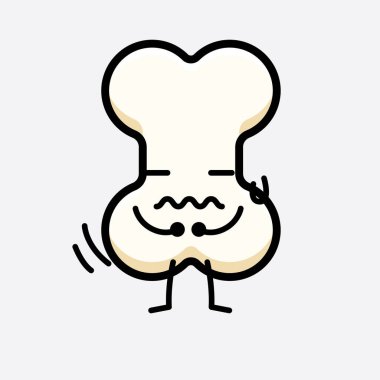 İzole edilmiş arkaplanda sevimli yüzü ve basit vücut çizgisi olan Kemik Karakterinin Vektör İllüstrasyonu