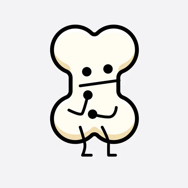 Vector Illustration Bone Character Cute Face Simple Body Line Drawing - Stok Vektor