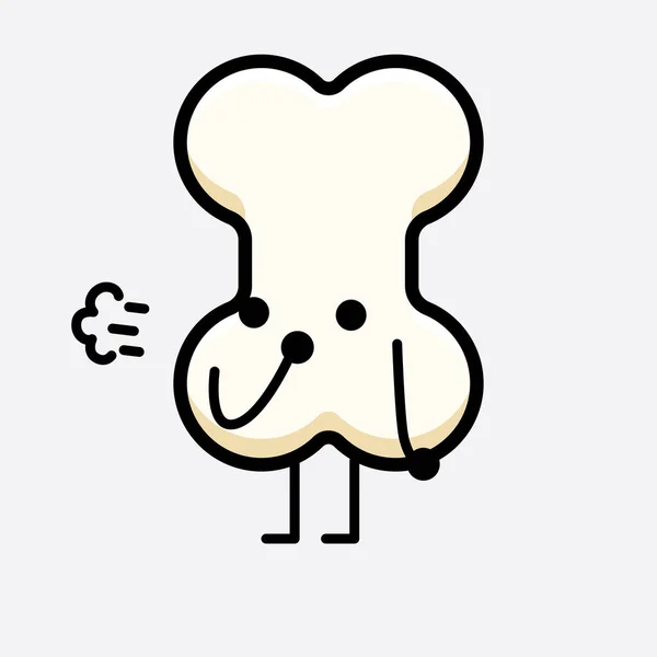 Vector Illustration Bone Character Mit Niedlichem Gesicht Und Einfacher Körperzeichnung — Stockvektor