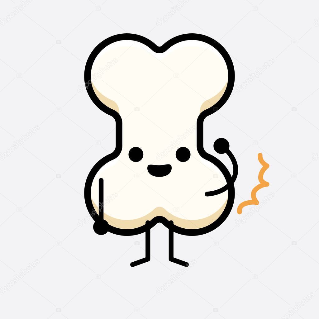 Vector Illustration of Bone Character with cute face and simple body line drawing on isolated background