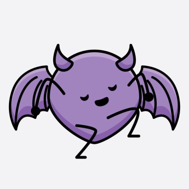 İzole edilmiş arkaplanda sevimli yüzlü ve basit vücut çizgisi olan Şeytan Yarasa Karakterinin Vektör İllüstrasyonu