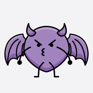 İzole edilmiş arkaplanda sevimli yüzlü ve basit vücut çizgisi olan Şeytan Yarasa Karakterinin Vektör İllüstrasyonu