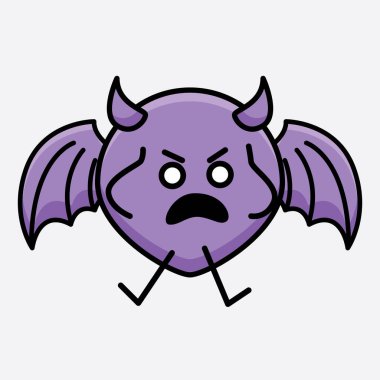 İzole edilmiş arkaplanda sevimli yüzlü ve basit vücut çizgisi olan Şeytan Yarasa Karakterinin Vektör İllüstrasyonu