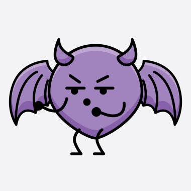 İzole edilmiş arkaplanda sevimli yüzlü ve basit vücut çizgisi olan Şeytan Yarasa Karakterinin Vektör İllüstrasyonu