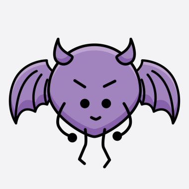 İzole edilmiş arkaplanda sevimli yüzlü ve basit vücut çizgisi olan Şeytan Yarasa Karakterinin Vektör İllüstrasyonu