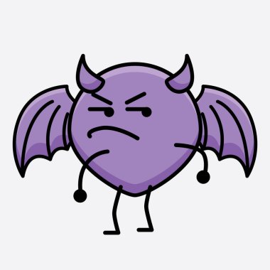 İzole edilmiş arkaplanda sevimli yüzlü ve basit vücut çizgisi olan Şeytan Yarasa Karakterinin Vektör İllüstrasyonu