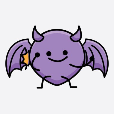 İzole edilmiş arkaplanda sevimli yüzlü ve basit vücut çizgisi olan Şeytan Yarasa Karakterinin Vektör İllüstrasyonu