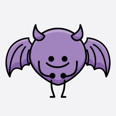 İzole edilmiş arkaplanda sevimli yüzlü ve basit vücut çizgisi olan Şeytan Yarasa Karakterinin Vektör İllüstrasyonu