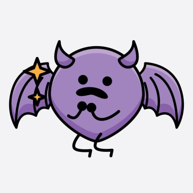 İzole edilmiş arkaplanda sevimli yüzlü ve basit vücut çizgisi olan Şeytan Yarasa Karakterinin Vektör İllüstrasyonu