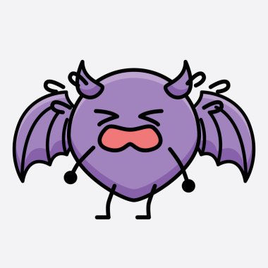 İzole edilmiş arkaplanda sevimli yüzlü ve basit vücut çizgisi olan Şeytan Yarasa Karakterinin Vektör İllüstrasyonu