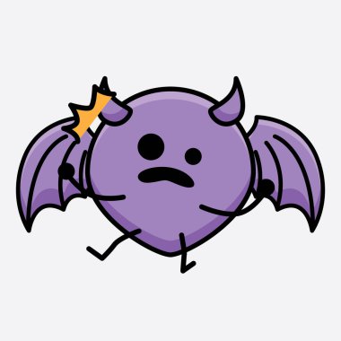 İzole edilmiş arkaplanda sevimli yüzlü ve basit vücut çizgisi olan Şeytan Yarasa Karakterinin Vektör İllüstrasyonu