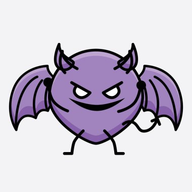 İzole edilmiş arkaplanda sevimli yüzlü ve basit vücut çizgisi olan Şeytan Yarasa Karakterinin Vektör İllüstrasyonu