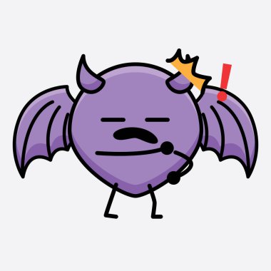 İzole edilmiş arkaplanda sevimli yüzlü ve basit vücut çizgisi olan Şeytan Yarasa Karakterinin Vektör İllüstrasyonu