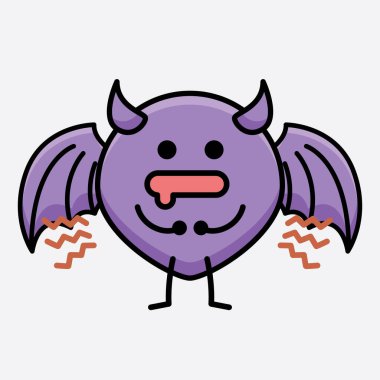 İzole edilmiş arkaplanda sevimli yüzlü ve basit vücut çizgisi olan Şeytan Yarasa Karakterinin Vektör İllüstrasyonu