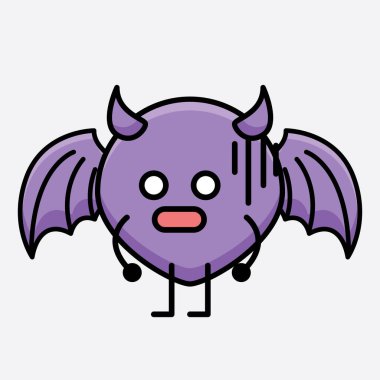 İzole edilmiş arkaplanda sevimli yüzlü ve basit vücut çizgisi olan Şeytan Yarasa Karakterinin Vektör İllüstrasyonu