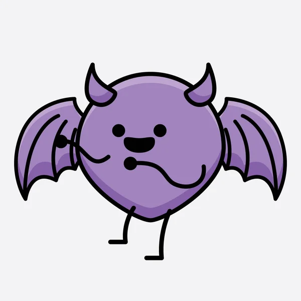 Vektor Illustration Devil Bat Character Med Söt Ansikte Och Enkel — Stock vektor