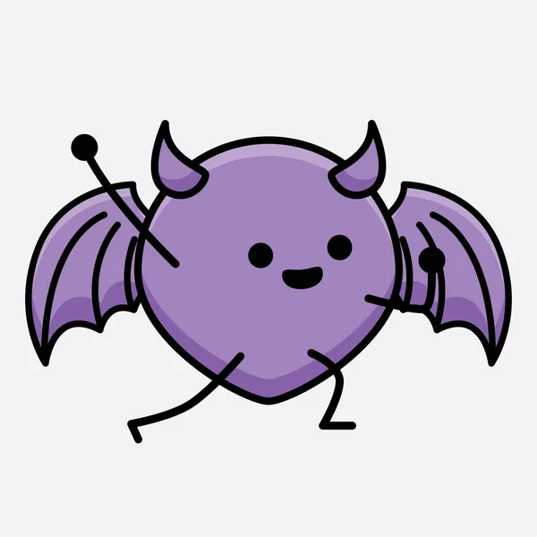 Vektor Illustration Devil Bat Character Med Söt Ansikte Och Enkel — Stock vektor