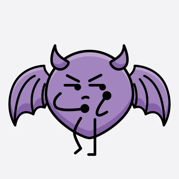 独立した背景に可愛い顔とシンプルなボディラインを持つ悪魔バットキャラクターのベクトルイラスト — ストックベクタ