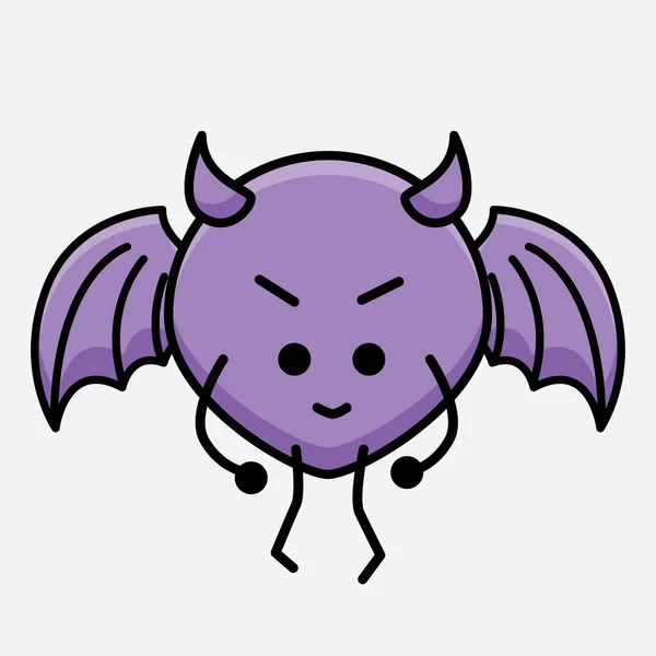 Vektor Illustration Devil Bat Character Med Söt Ansikte Och Enkel — Stock vektor