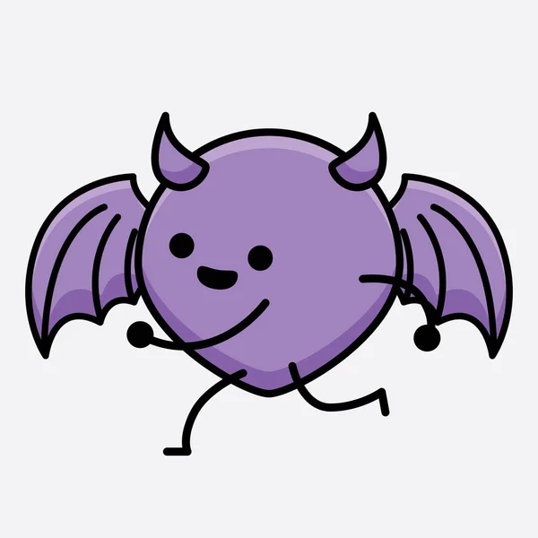 Vektor Illustration Devil Bat Character Med Söt Ansikte Och Enkel — Stock vektor