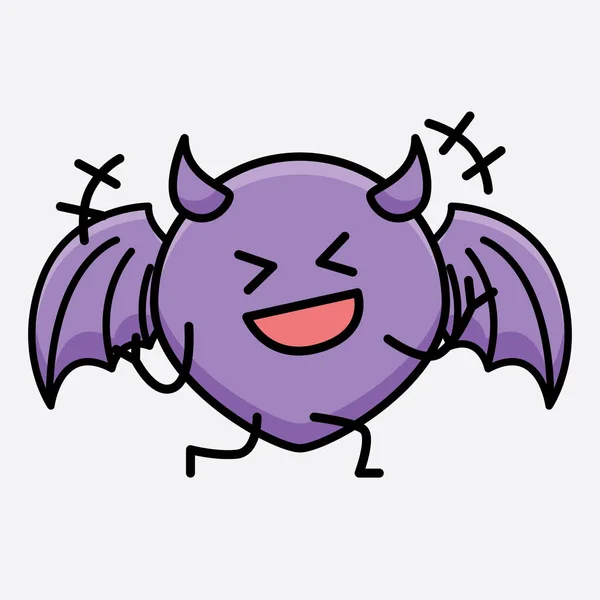 Vektor Illustration Devil Bat Character Med Söt Ansikte Och Enkel — Stock vektor