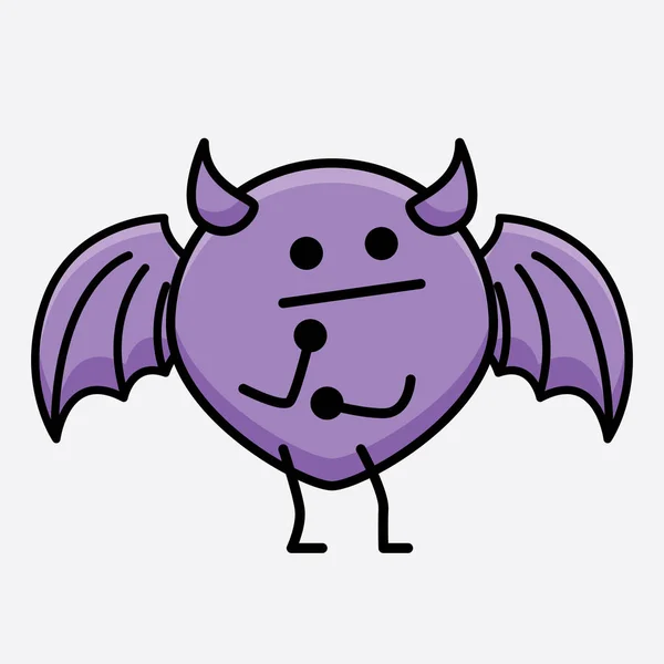 Vektor Illustration Devil Bat Character Med Söt Ansikte Och Enkel — Stock vektor