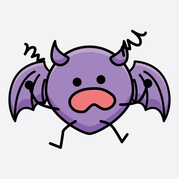 Vektor Illustration Devil Bat Character Med Söt Ansikte Och Enkel — Stock vektor