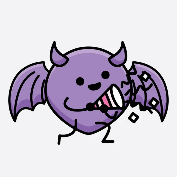 Vektor Illustration Devil Bat Character Med Söt Ansikte Och Enkel — Stock vektor