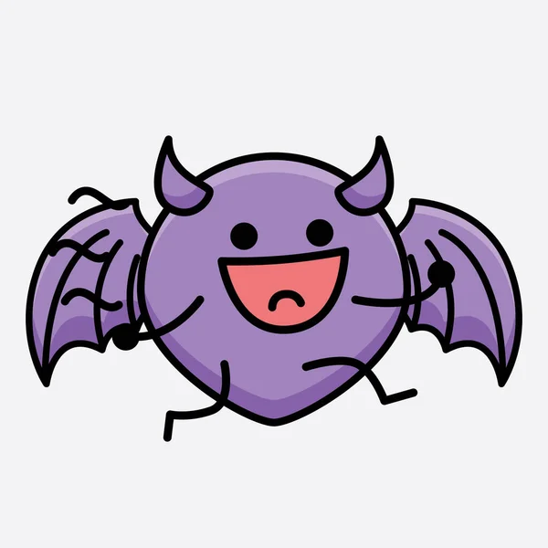 Векторное Изображение Персонажа Devil Bat Симпатичным Лицом Простым Рисунком Линии — стоковый вектор