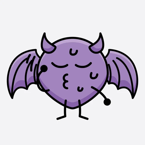 Vektor Illustration Devil Bat Character Med Söt Ansikte Och Enkel — Stock vektor
