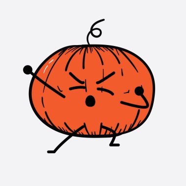 İzole edilmiş arkaplanda sevimli yüzü ve basit vücut çizgisi olan Kabak Karakterinin Vektör İllüstrasyonu