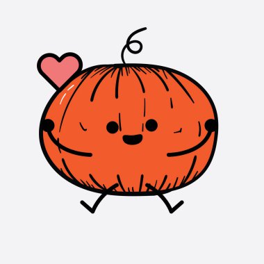 İzole edilmiş arkaplanda sevimli yüzü ve basit vücut çizgisi olan Kabak Karakterinin Vektör İllüstrasyonu