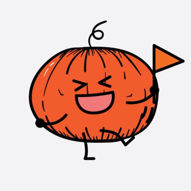 İzole edilmiş arkaplanda sevimli yüzü ve basit vücut çizgisi olan Kabak Karakterinin Vektör İllüstrasyonu