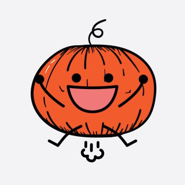 İzole edilmiş arkaplanda sevimli yüzü ve basit vücut çizgisi olan Kabak Karakterinin Vektör İllüstrasyonu