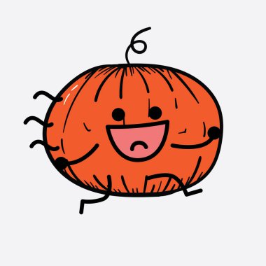 İzole edilmiş arkaplanda sevimli yüzü ve basit vücut çizgisi olan Kabak Karakterinin Vektör İllüstrasyonu